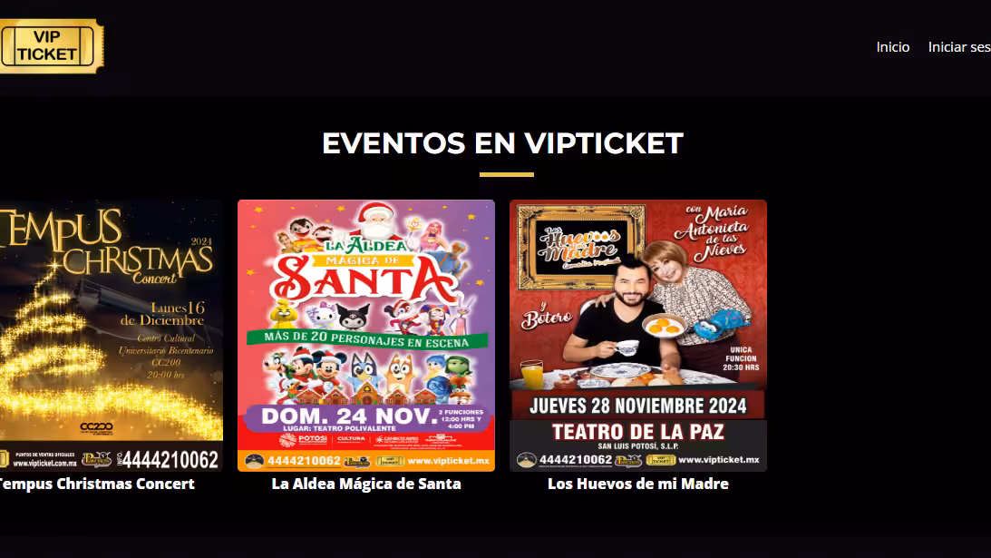 Captura de pantalla del proyecto Vipticket - Sistema de gestión de eventos para venta de entradas con pasarela de pagos