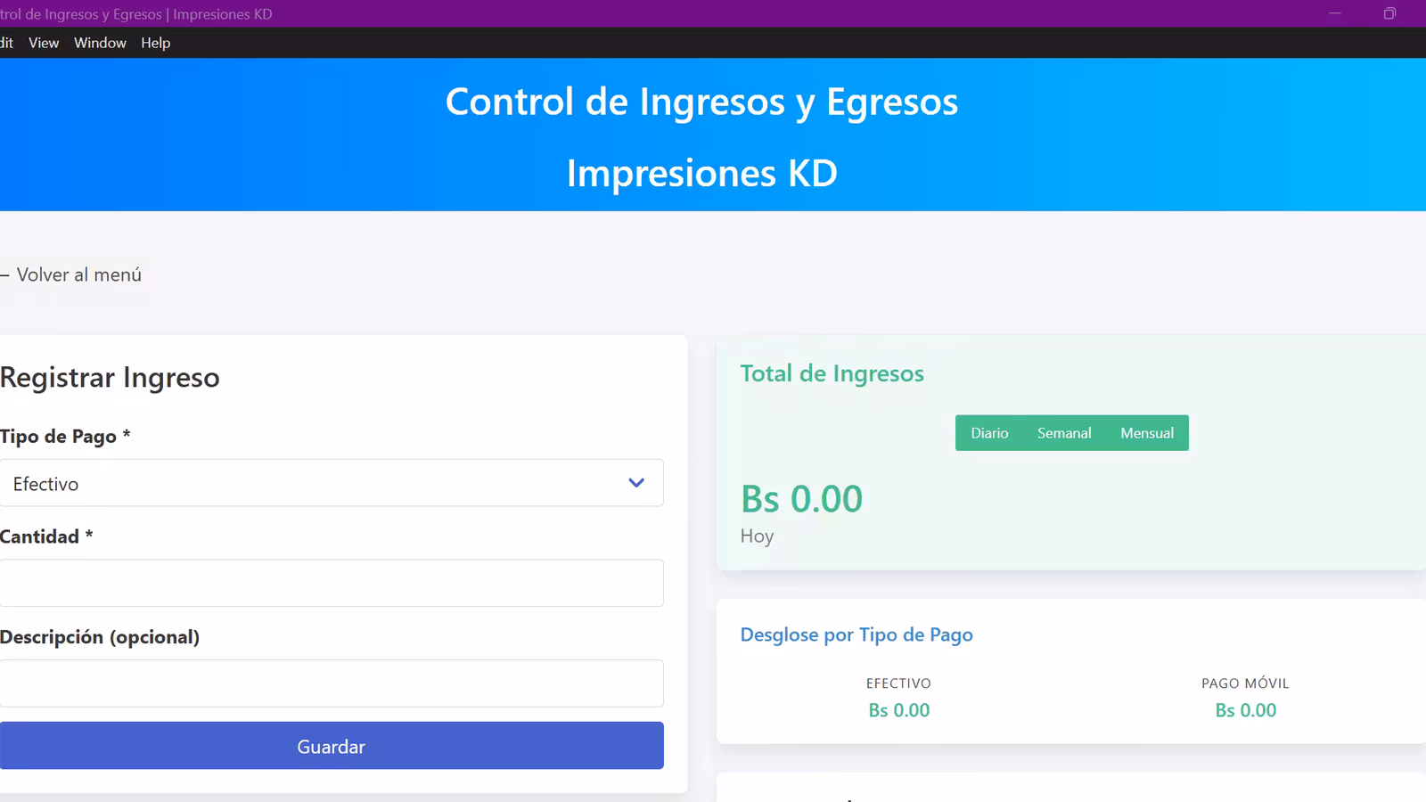 Captura de pantalla del proyecto Sistema de control de ingresos y egresos para desktop - Sistema de control de ingresos y egresos para desktop