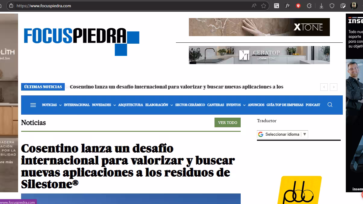 Captura de pantalla del proyecto Focus Piedra - Web de noticias sobre el sector de la piedra natural