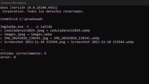 Captura de pantalla del proyecto Convirtidor de imágenes en lote a webp - Convierte .png, .jpg, .jpeg a .webp en lote