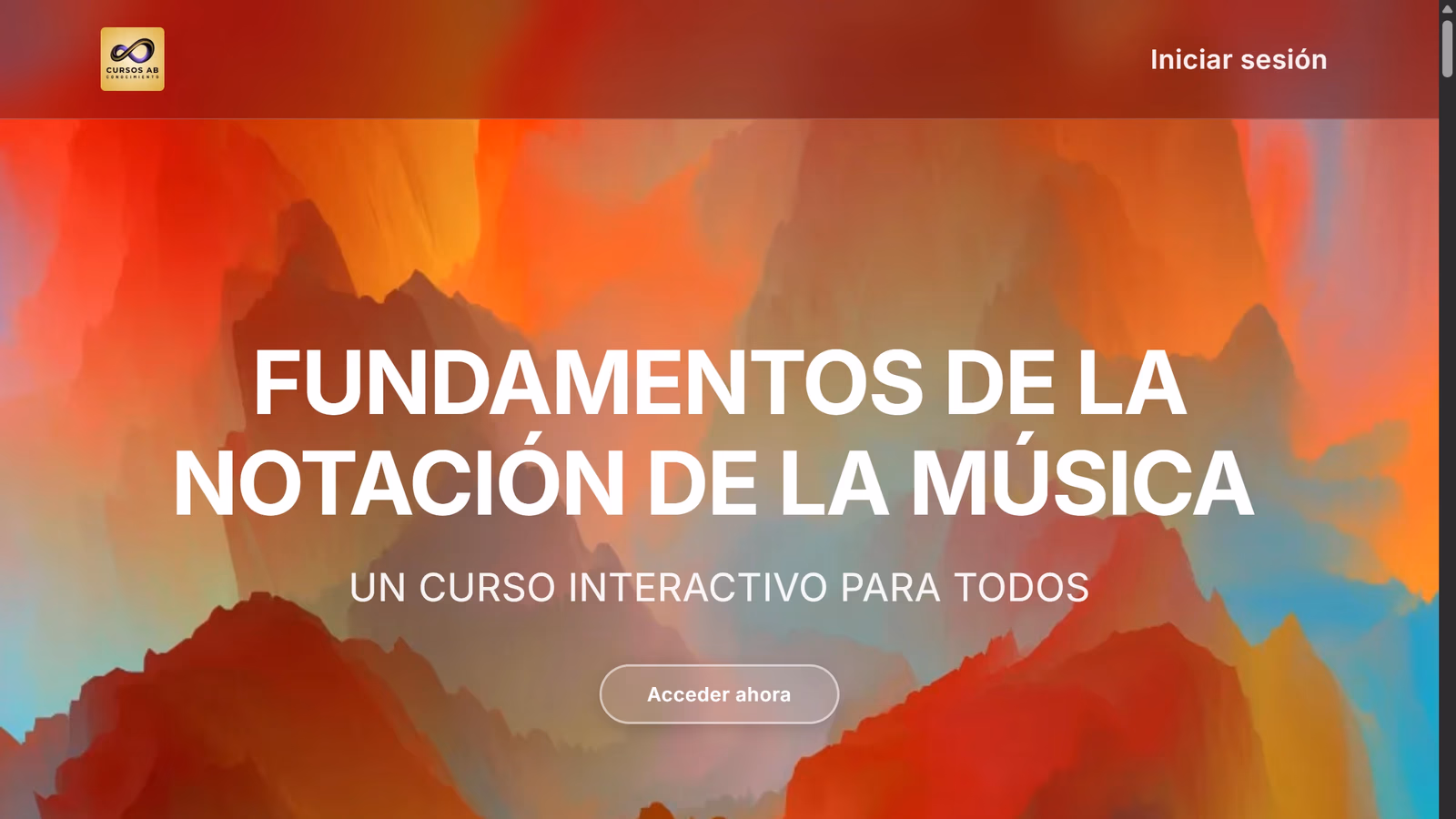 Captura de pantalla del proyecto Cursos AB - Plataforma e-learning para un curso interactivo de fundamentos de la notación musical, con venta y acceso en línea.