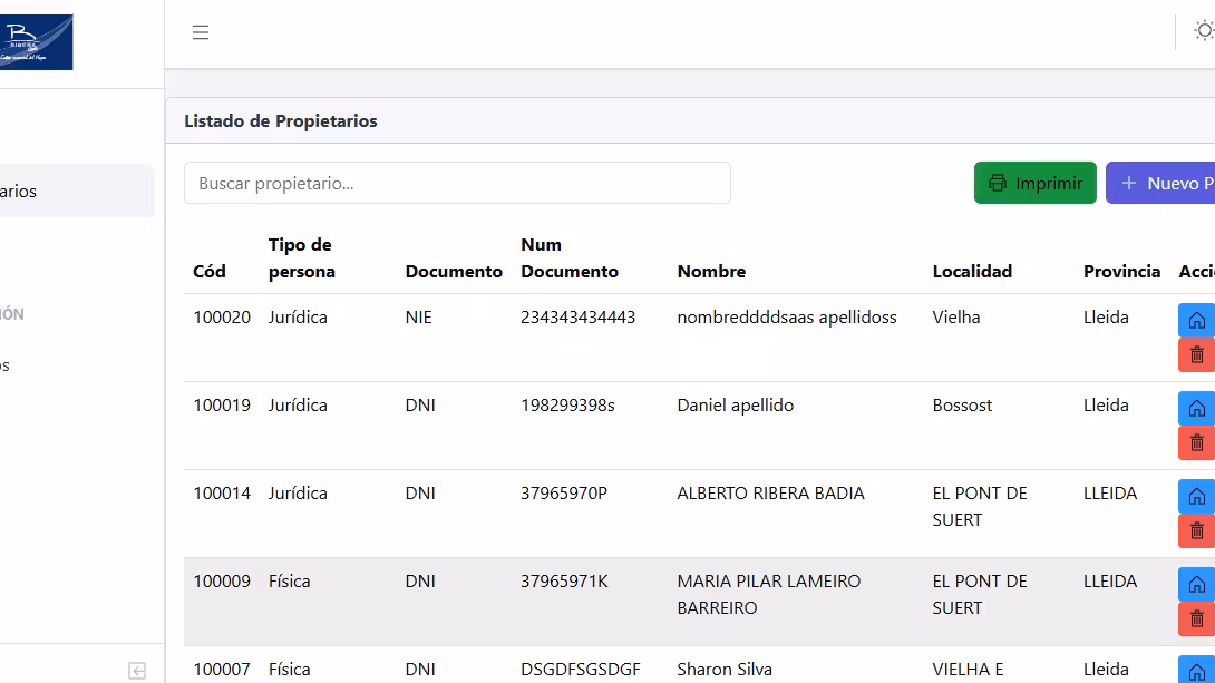 Captura de pantalla del proyecto Ribera gestión - Sistema de gestion inmobiliaria