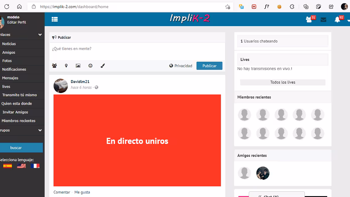 Captura de pantalla del proyecto hotsswingers.com - Red social y streaming de videos para adultos
