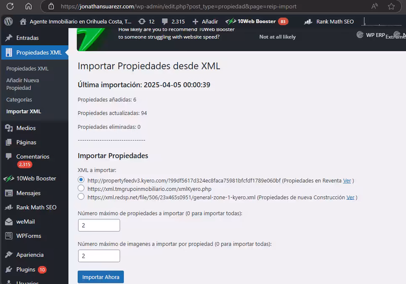 Plugin de WordPress para auto importar propiedades desde fuentes XML