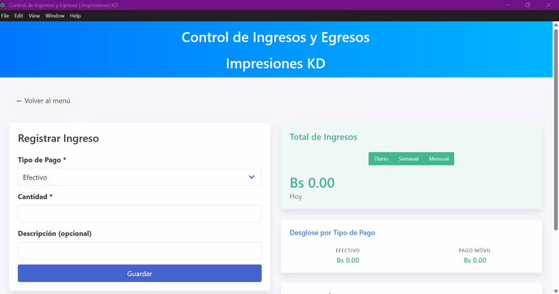 Sistema de control de ingresos y egresos para desktop