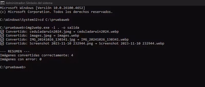 Convirtidor de imágenes en lote a webp
