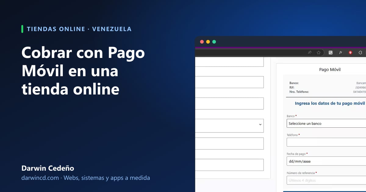 Portada: Cobrar con Pago Móvil, con captura del formulario de Pago Móvil en una tienda WooCommerce