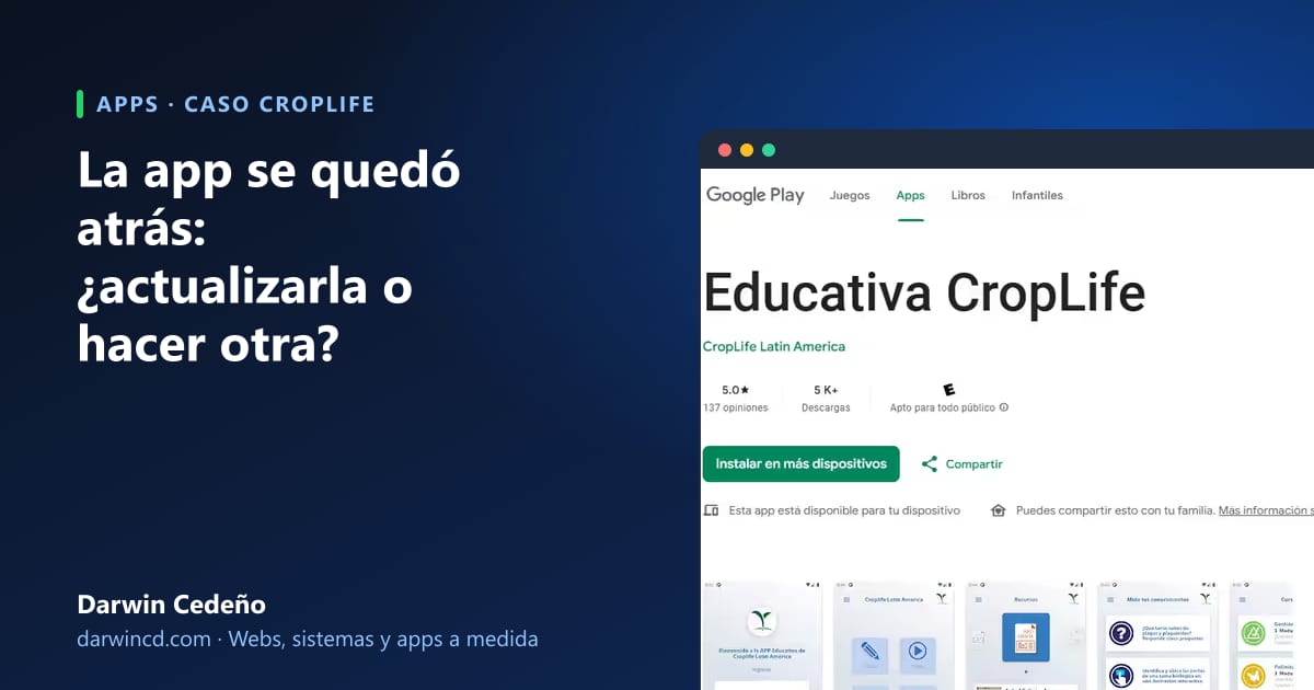 Portada: La app se quedó atrás, con captura de la app CropLife en Google Play