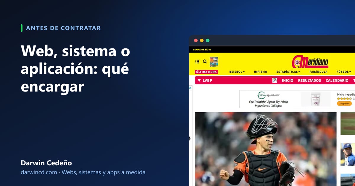 Portada: Web, sistema o aplicación, con captura del portal meridiano.net